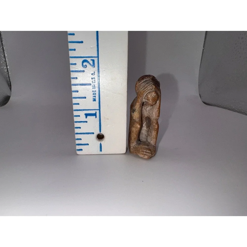 Vintage Hand Carved Soap Stone Brown Monkey See No Evil Figurine Trinket Shelf